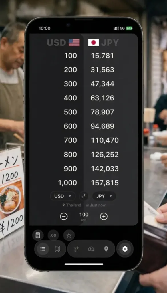 NomadCalc mobile — compare conversion rates at a glance